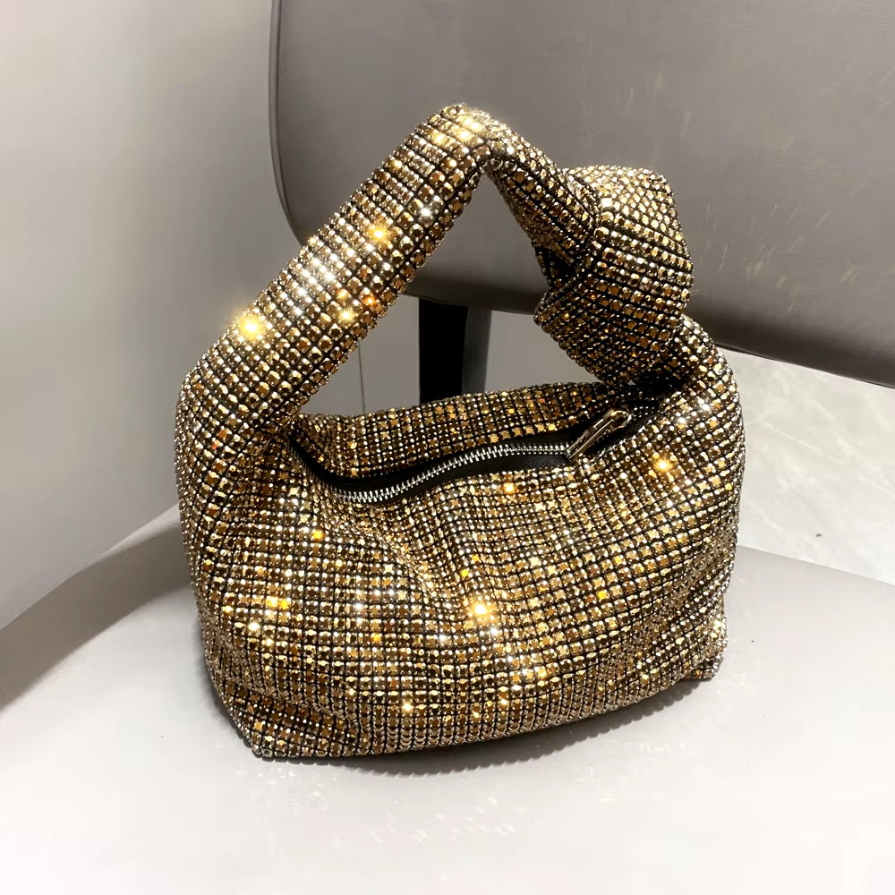 Handmade Rhinestones Silver Crystal  Bag