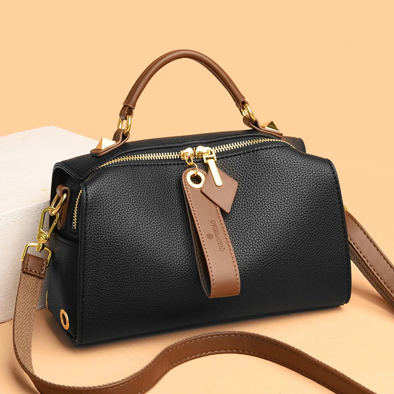 High Quality Solid Color Leather Shoulder Crossbody Bag for Women 