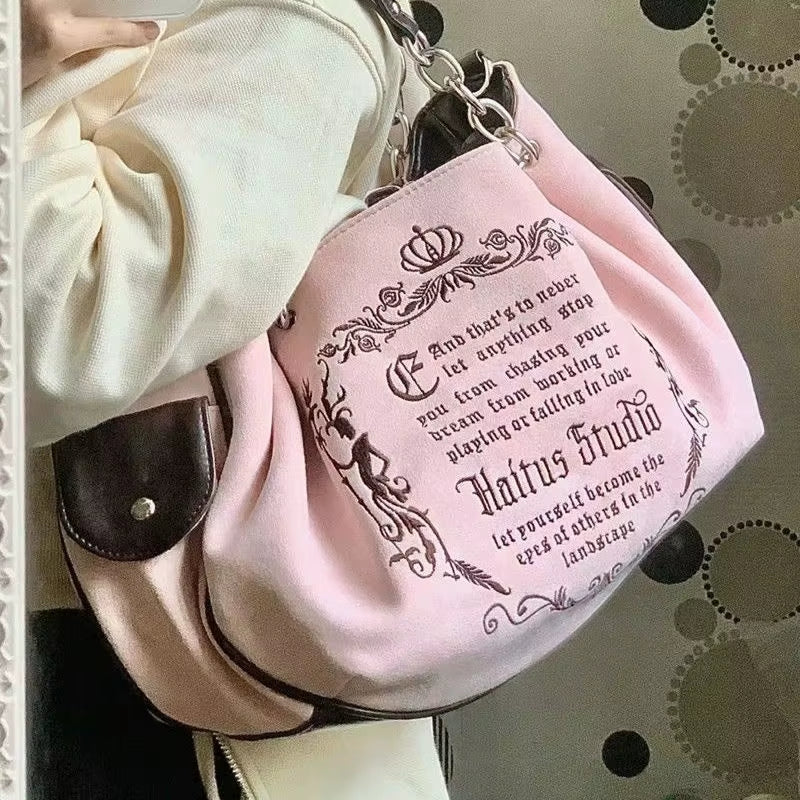 Y2K Women Pink Vintage Gothic Tote Bag 