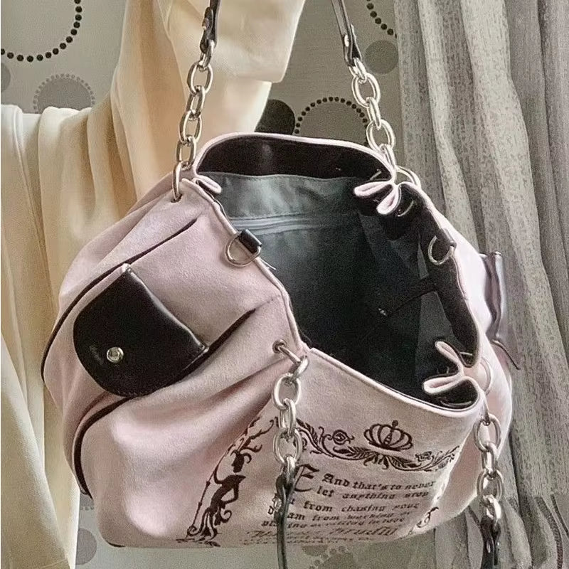 Y2K Women Pink Vintage Gothic Tote Bag 