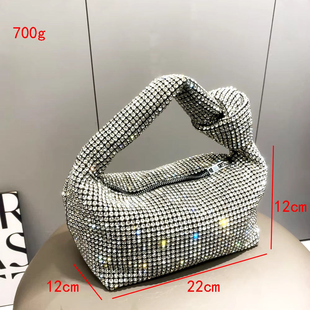 Handmade Rhinestones Silver Crystal  Bag