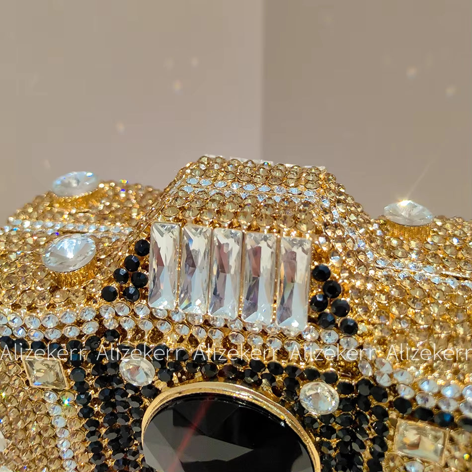 Camera Shaped Evening Clutch Bags 2026 Metallic Rhinestone