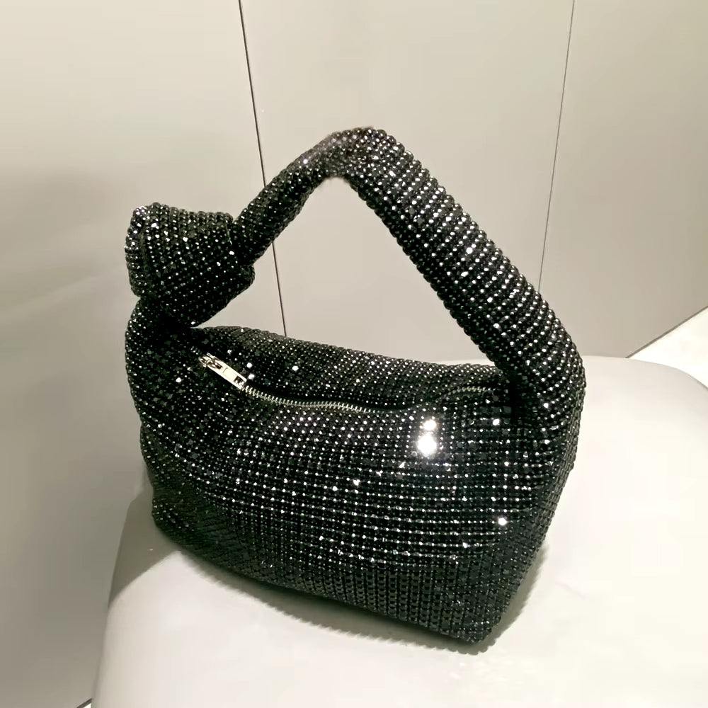 Handmade Rhinestones Silver Crystal  Bag