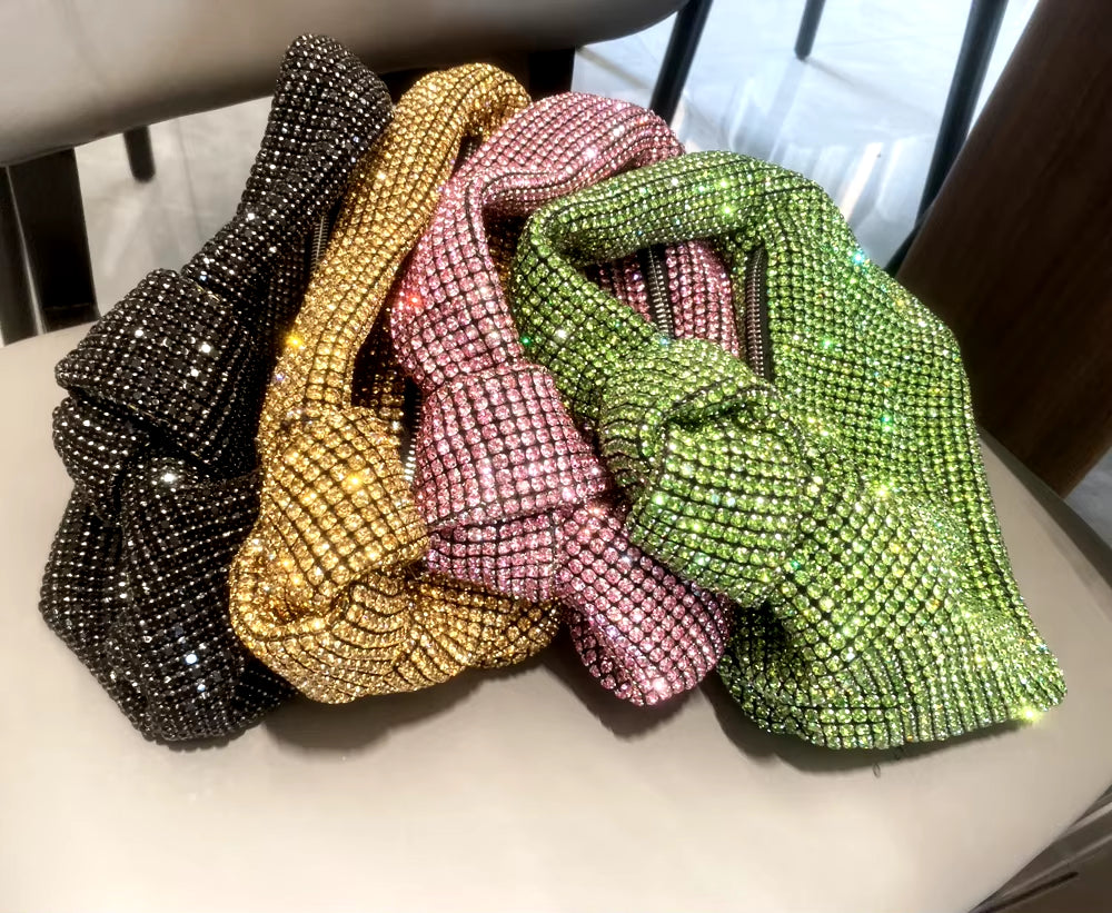 Handmade Rhinestones Silver Crystal  Bag