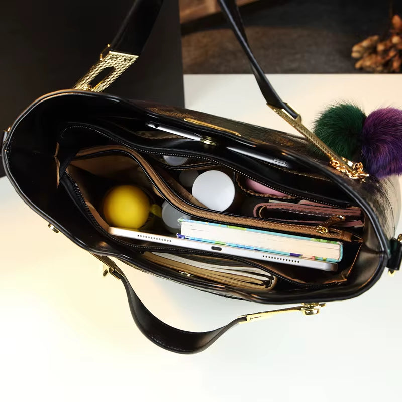 Luxury Cowhide Leather Women Handbags 