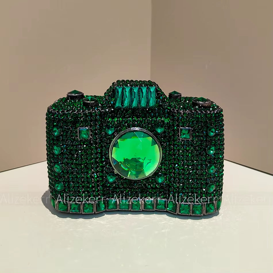 Camera Shaped Evening Clutch Bags 2026 Metallic Rhinestone