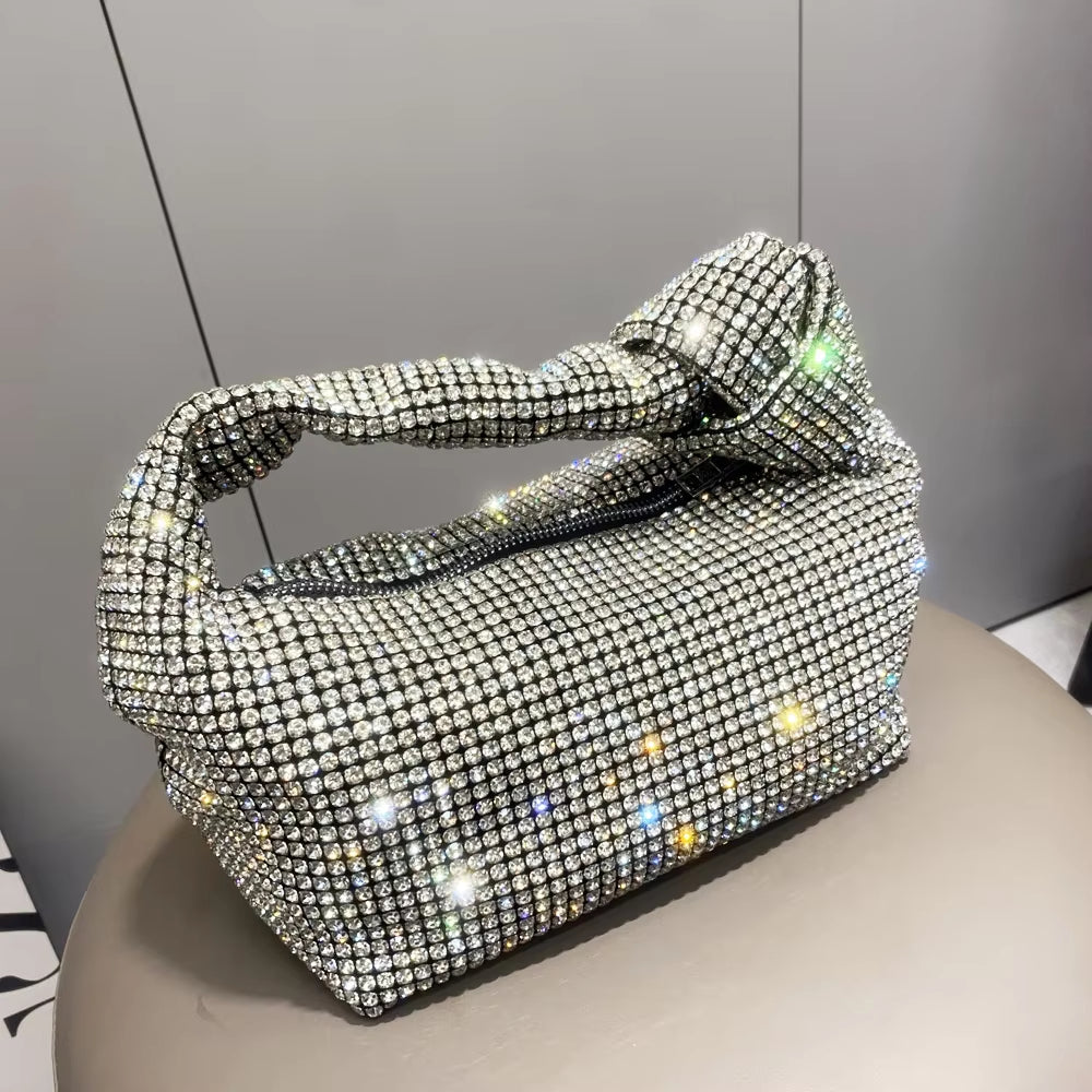 Handmade Rhinestones Silver Crystal  Bag