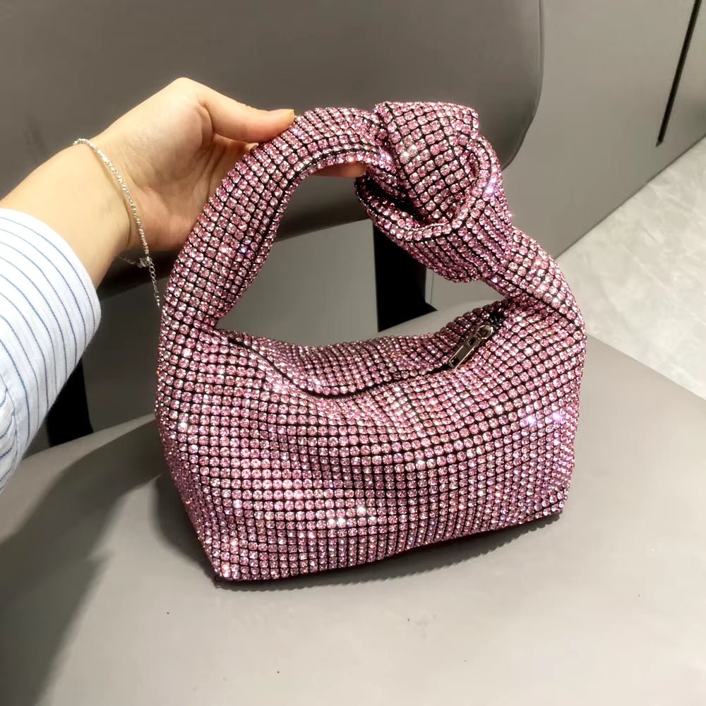 Handmade Rhinestones Silver Crystal  Bag
