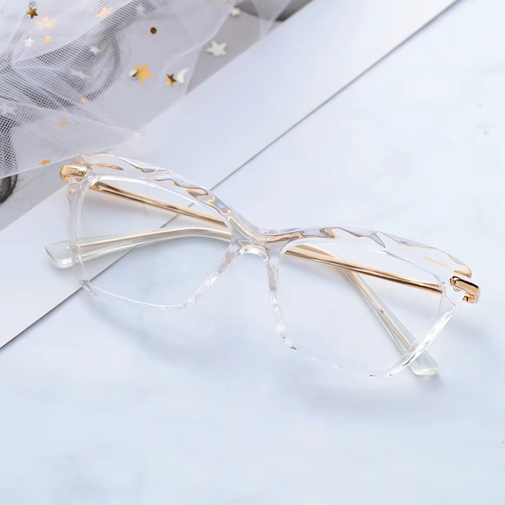 Vintage Women'S Eyeglass Frame Cat Eye Glasses Gafas Frame Faceted Crystal Eyeglasse Can Be Equipped with Myopia Glasses Okular