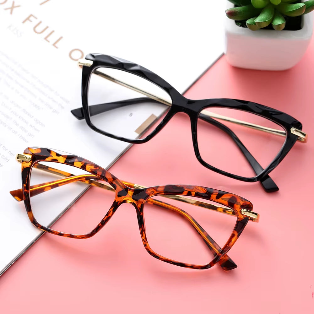 Vintage Women'S Eyeglass Frame Cat Eye Glasses Gafas Frame Faceted Crystal Eyeglasse Can Be Equipped with Myopia Glasses Okular