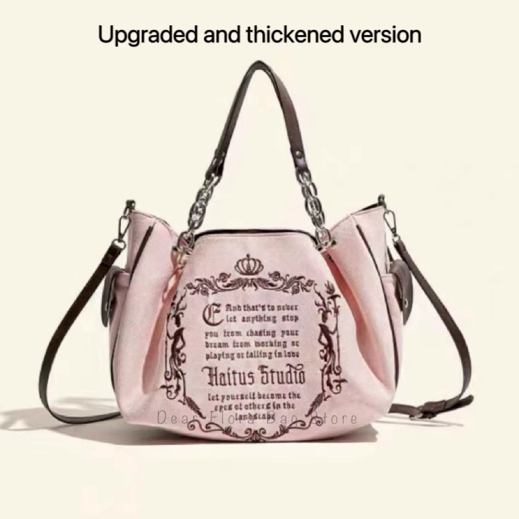 Y2K Women Pink Vintage Gothic Tote Bag 