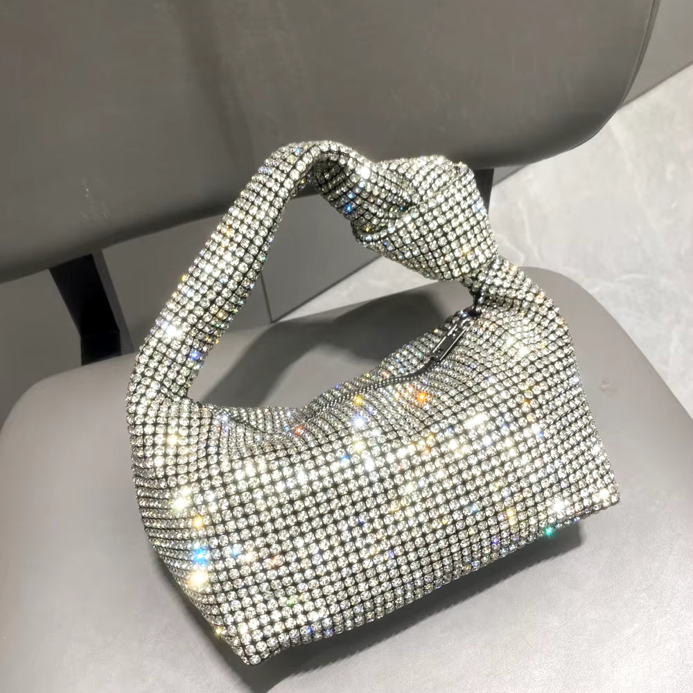 Handmade Rhinestones Silver Crystal  Bag
