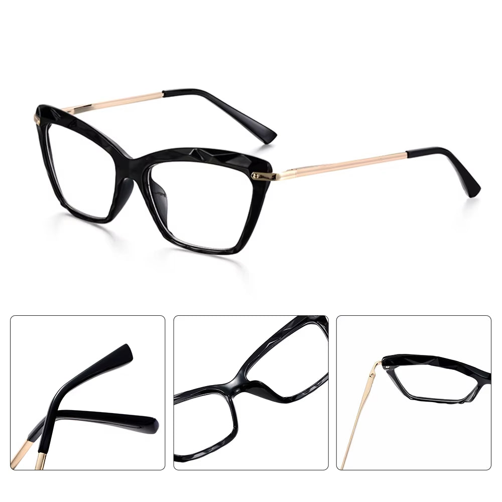 Vintage Women'S Eyeglass Frame Cat Eye Glasses Gafas Frame Faceted Crystal Eyeglasse Can Be Equipped with Myopia Glasses Okular