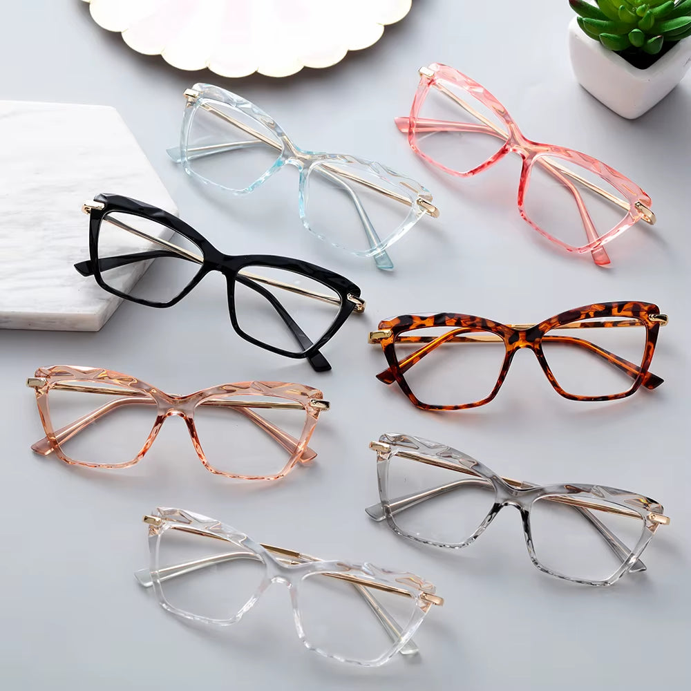 Vintage Women'S Eyeglass Frame Cat Eye Glasses Gafas Frame Faceted Crystal Eyeglasse Can Be Equipped with Myopia Glasses Okular