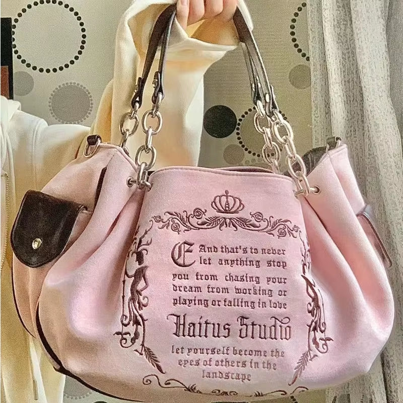 Y2K Women Pink Vintage Gothic Tote Bag 